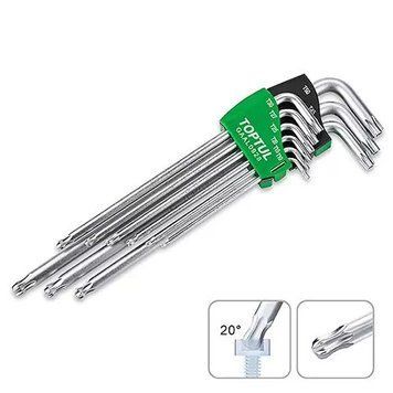Набор Г-обр. ключей TORX T10-T50 9ед. супердлинных с отверстием и шаром TOPTUL GAAL0928 26158 фото