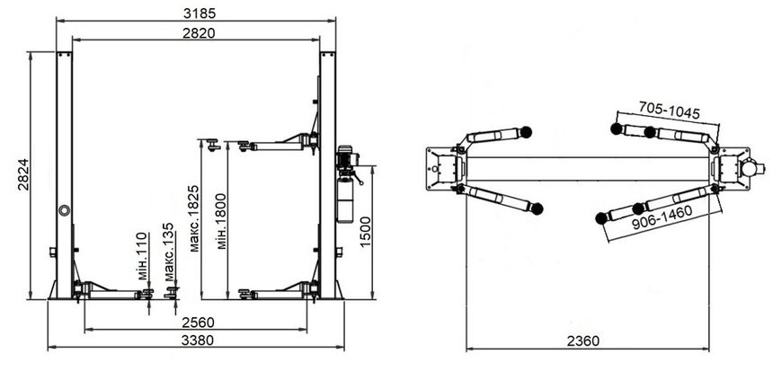 Подъемник 2-х стоечный 4,0 т с нижней синхронизацией UNITE U-40CS, 220В copy_19779 фото